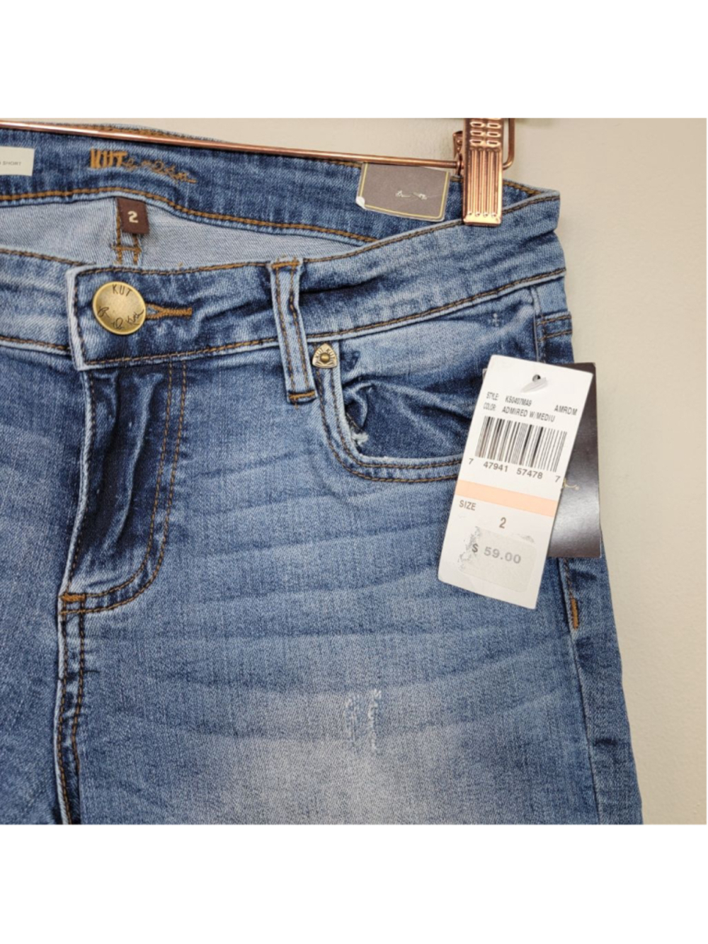 NEW Kut From the Kloth Catherine Boyfriend Jean Shorts Distressed Medium Blue 2 - Picture 6 of 11